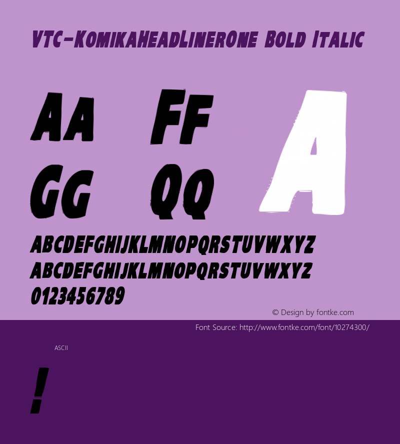 VTC-KomikaHeadLinerOne Bold Italic Version 1.000 2010 initial release Font Sample