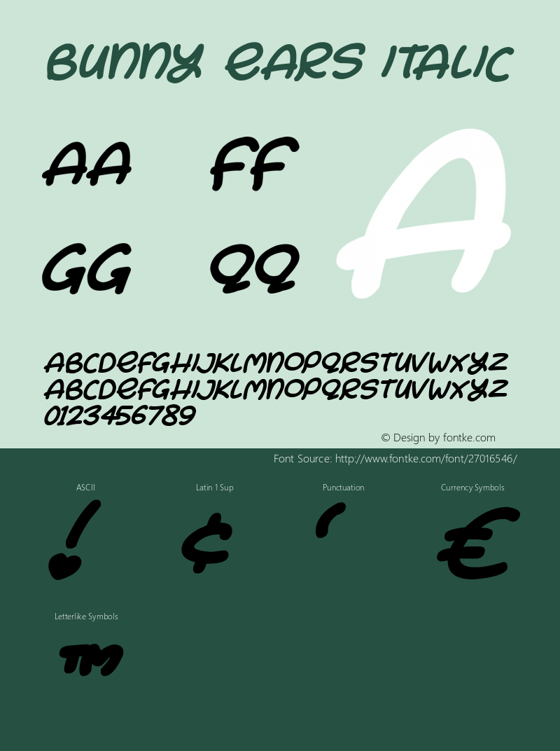 Bunny Ears Italic Version 1.00 September 27, 2018, initial release Font Sample