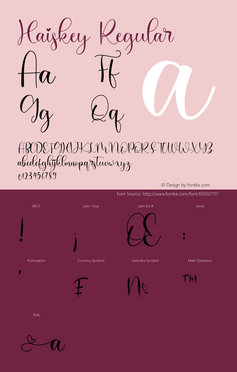 Haiskey Version 1.00;April 13, 2020;FontCreator 12.0.0.2567 64-bit Font Sample