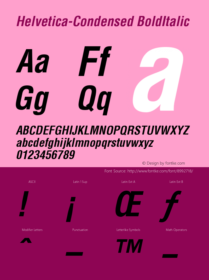 Helvetica-Condensed BoldItalic Version 1.00 Font Sample