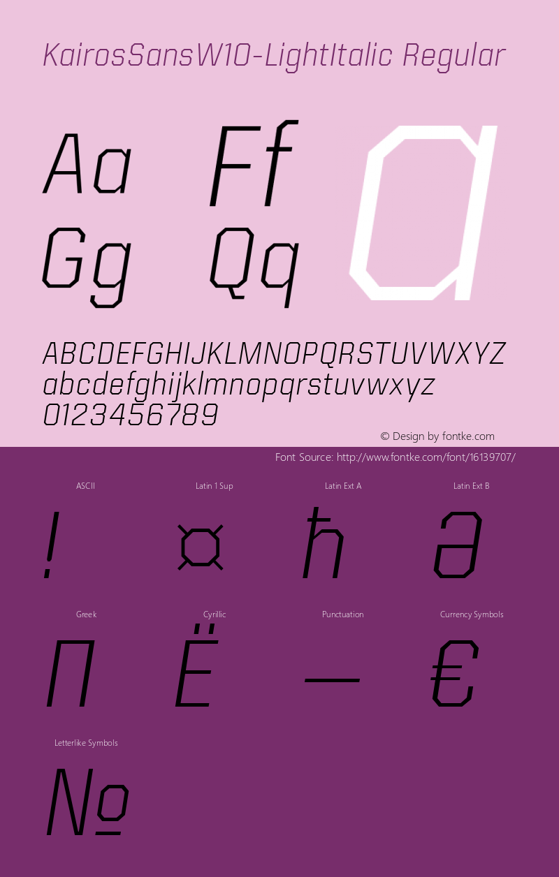 KairosSansW10-LightItalic Regular Version 1.00 Font Sample