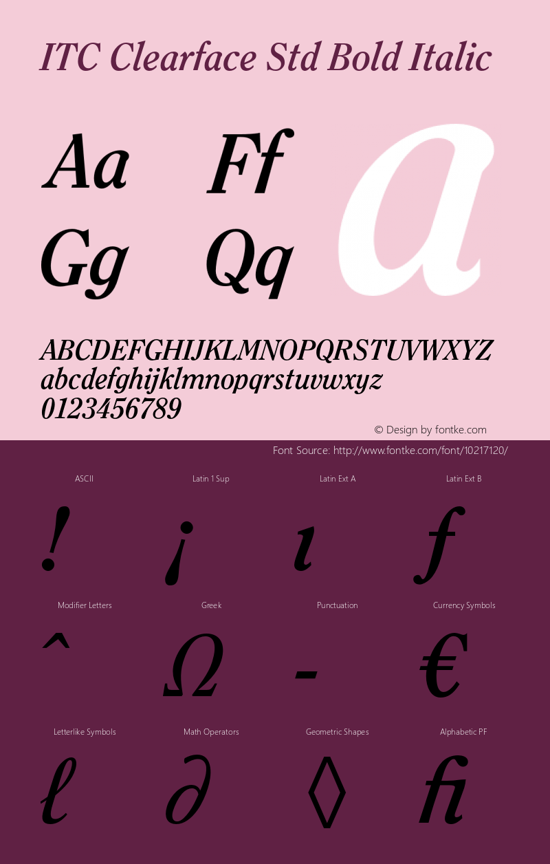 ITC Clearface Std Bold Italic Version 2.031;PS 002.000;hotconv 1.0.50;makeotf.lib2.0.16970 Font Sample