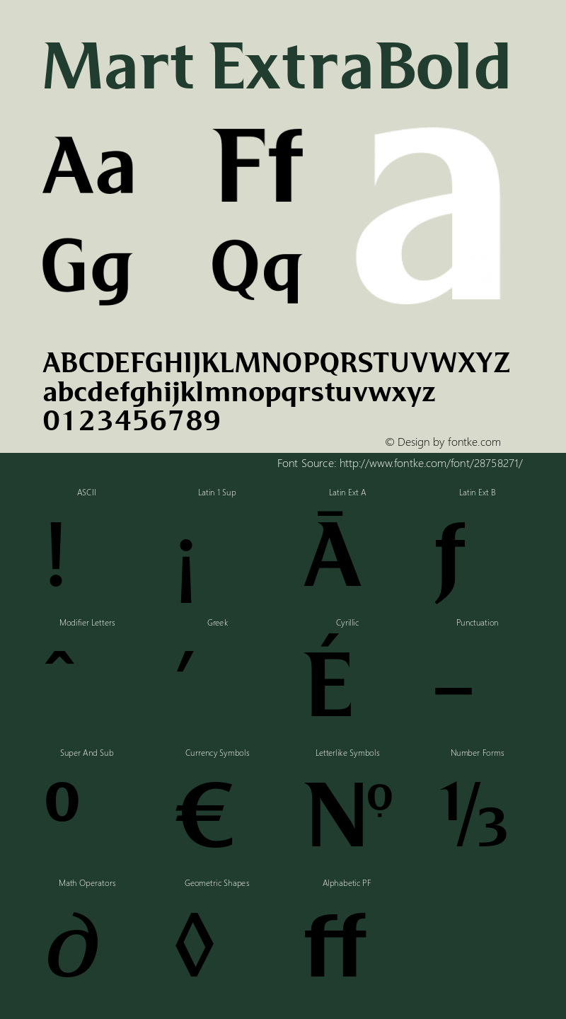 Mart-ExtraBold Version 4.001 Font Sample