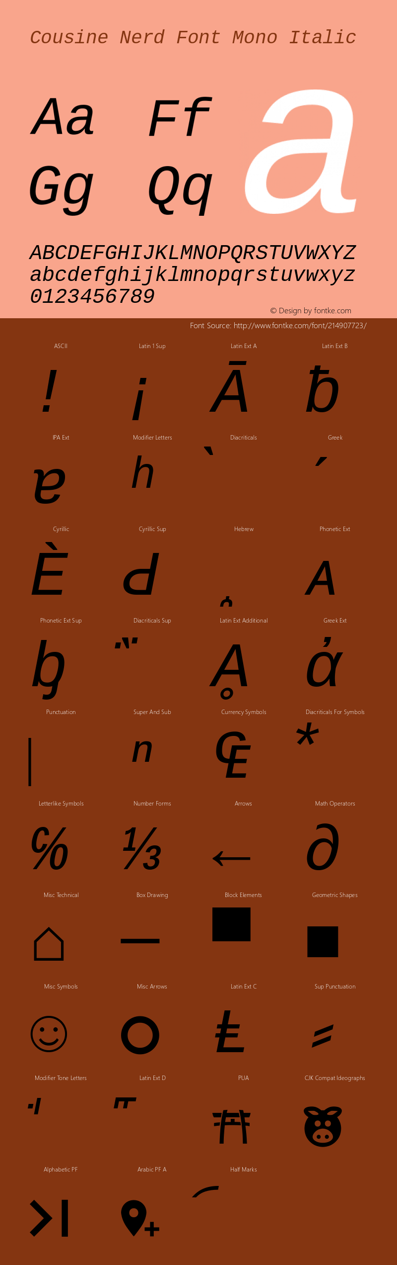 Cousine Italic Nerd Font Complete Mono Version 1.21;Nerd Fonts  2.2.0-RC图片样张