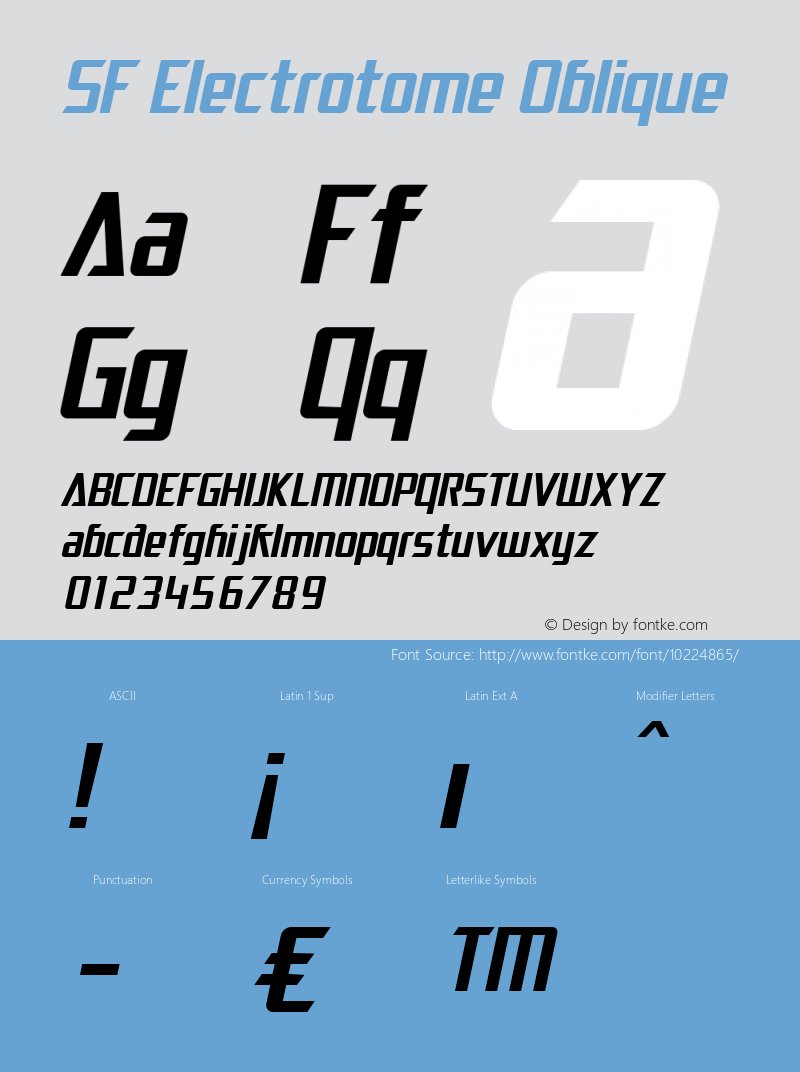 SF Electrotome Oblique Version 1.1 Font Sample