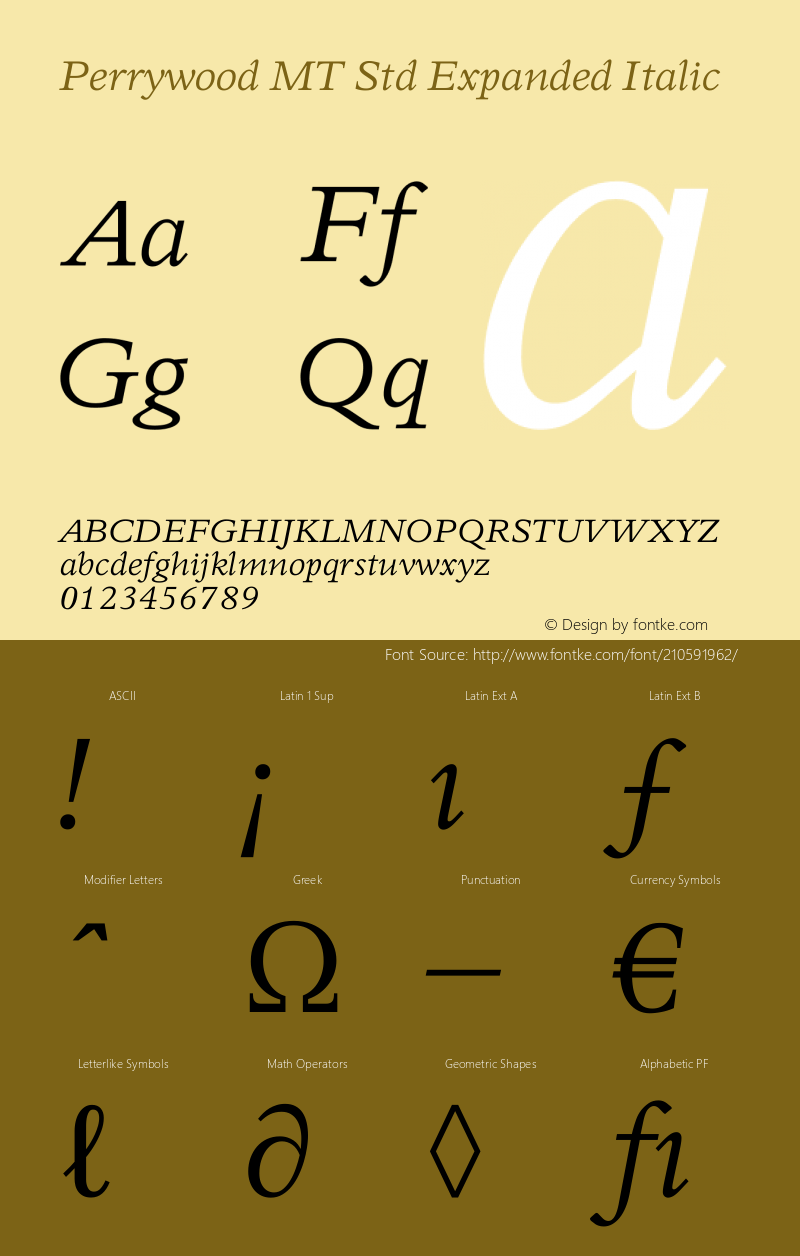 Perrywood MT Std Expanded Italic Version 2.00 Build 1000图片样张