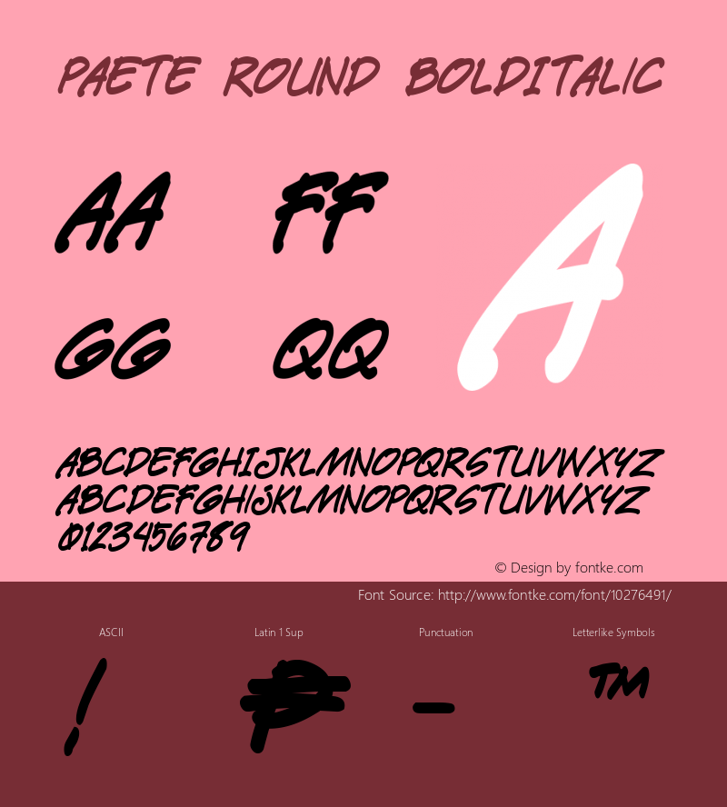 Paete Round BoldItalic Macromedia Fontographer 4.1 10/18/2005 Font Sample