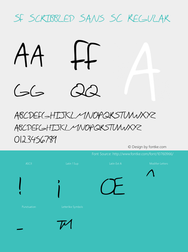 SF Scribbled Sans SC Regular ver 1.0; 1999. Freeware for non-commercial use. Font Sample