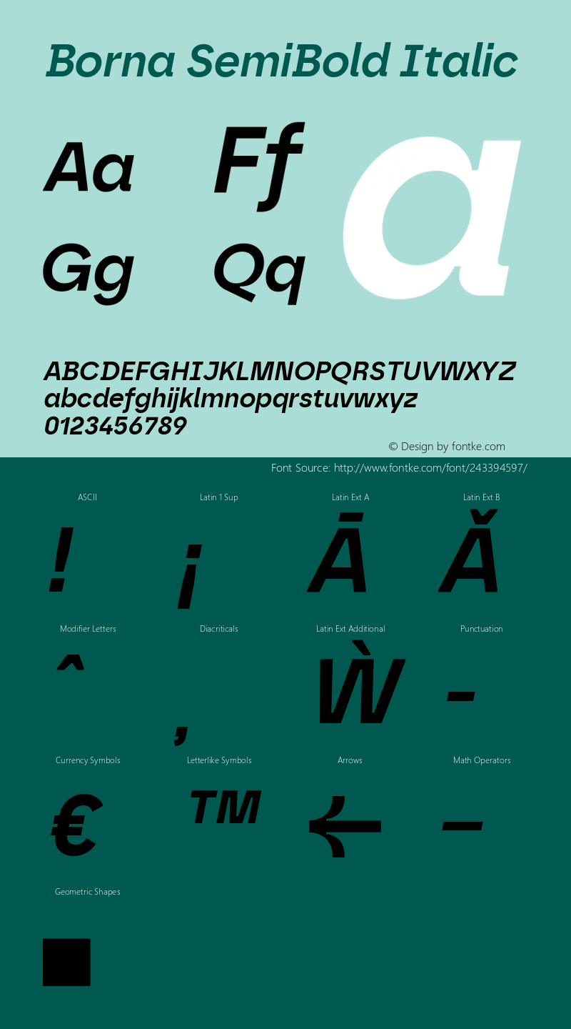 Borna SemiBold Italic Version 1.000 | web-ttf图片样张