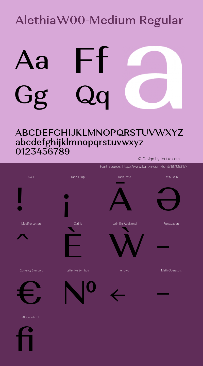 AlethiaW00-Medium Regular Version 1.00 Font Sample