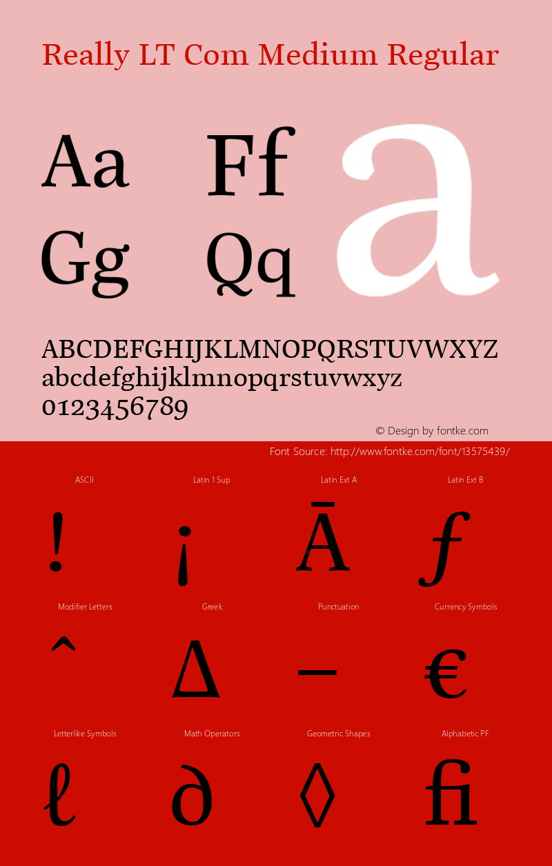 Really LT Com Medium Regular Version 2.01 Font Sample