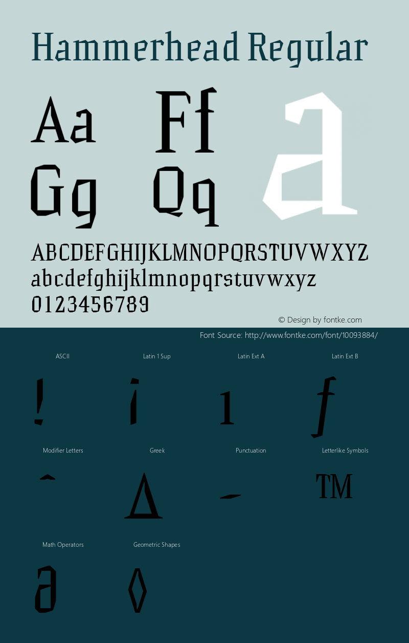 Hammerhead Regular Macromedia Fontographer 4.1.2 31.07.2001 Font Sample