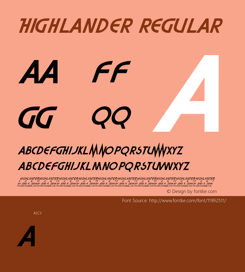 Highlander Regular Version 1.0 Font Sample