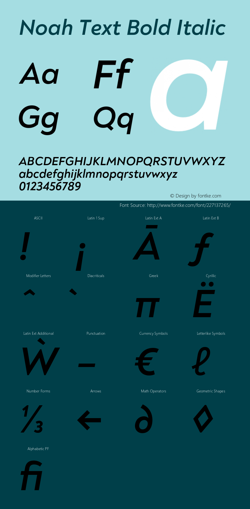 Noah Text Bold Italic Version 1.000;PS 001.000;hotconv 1.0.88;makeotf.lib2.5.64775图片样张