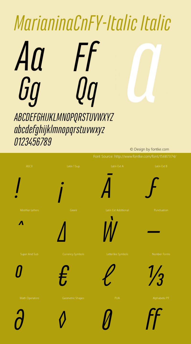 MarianinaCnFY-Italic Italic Version 1.000 Font Sample