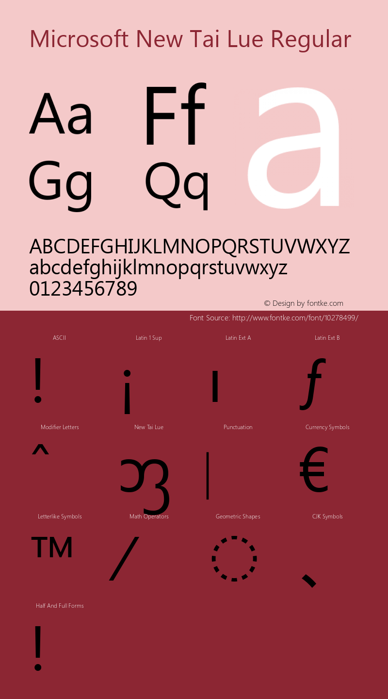 Microsoft New Tai Lue Regular Version 5.90 Font Sample