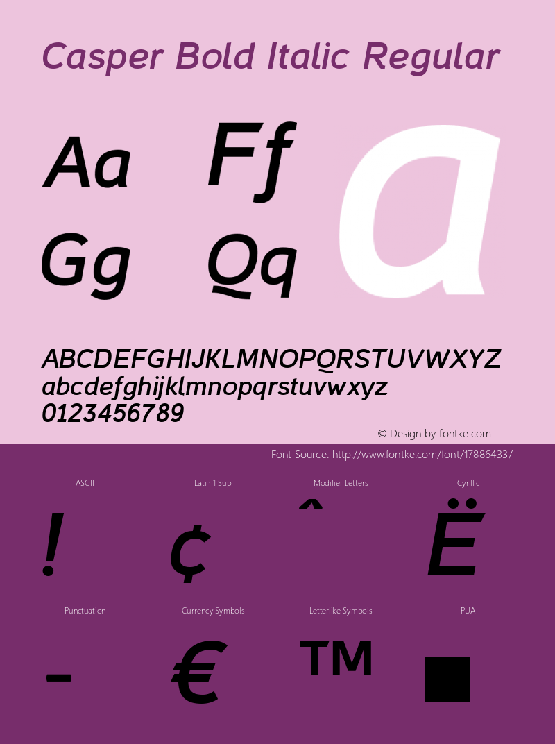 Casper Bold Italic Regular Version 1.000 2011 initial release Font Sample