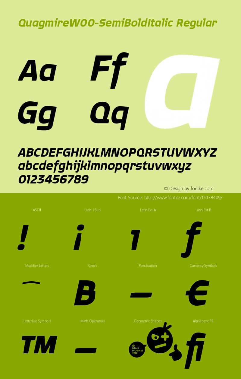 QuagmireW00-SemiBoldItalic Regular Version 1.00 Font Sample