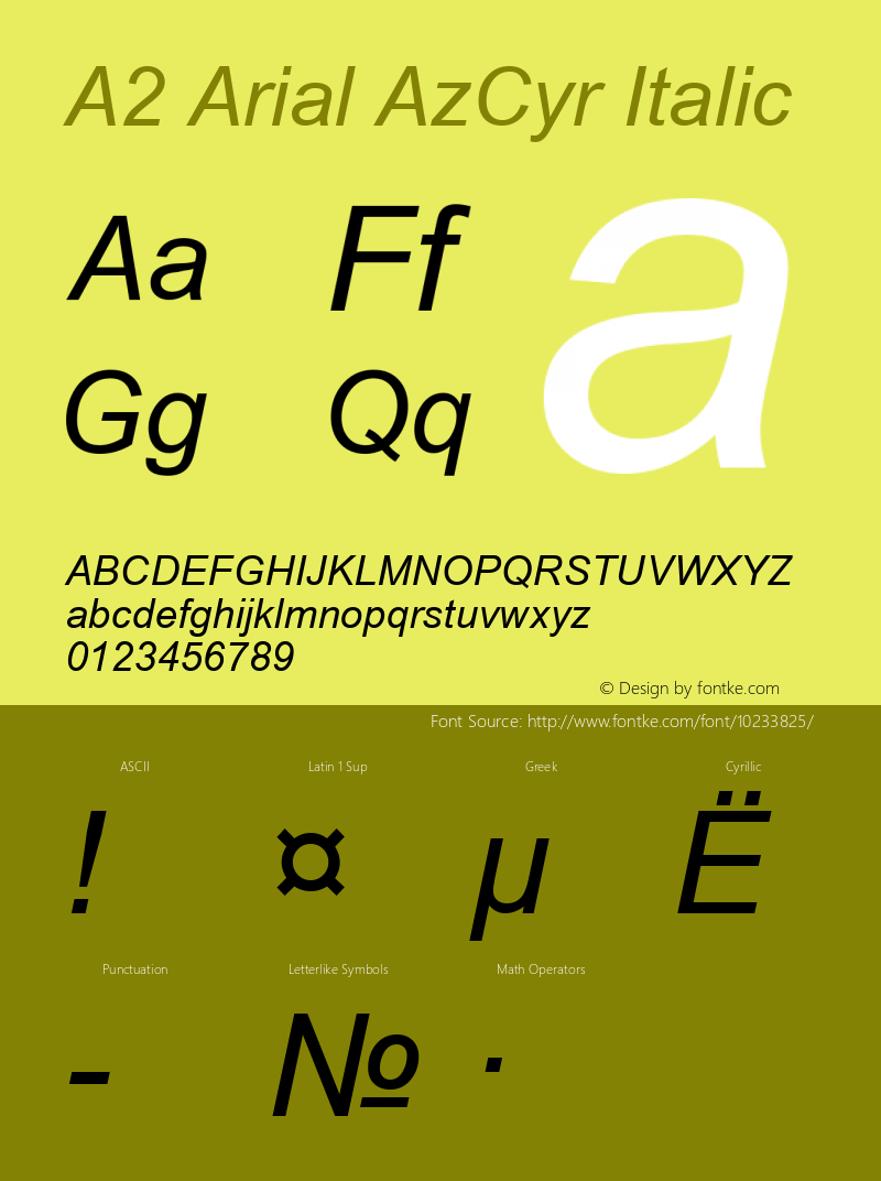 A2 Arial AzCyr Italic 2 Font Sample