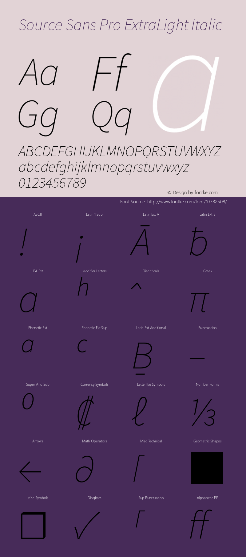 Source Sans Pro ExtraLight Italic Version 1.075;PS 2.0;hotconv 1.0.86;makeotf.lib2.5.63406 Font Sample