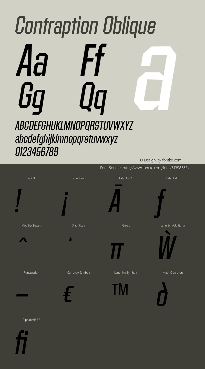 Contraption Oblique Version 1.001 2015 Font Sample