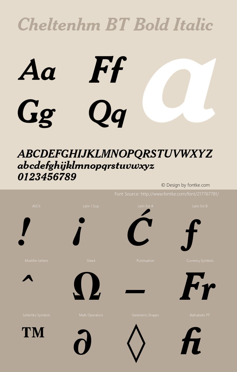 Cheltenhm BT Bold Italic Version 1.01 emb4-OT图片样张