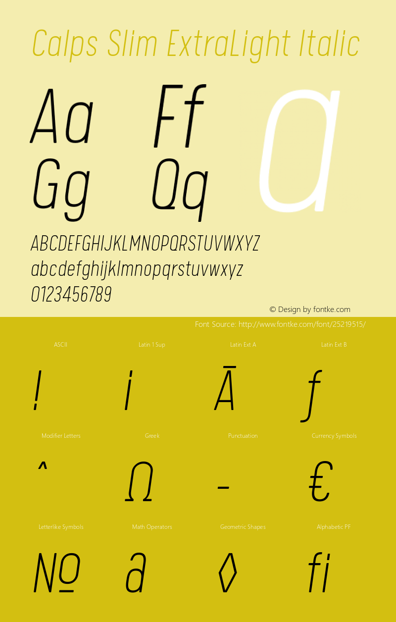 Calps Slim ExtraLight Italic Version 1.000 Font Sample