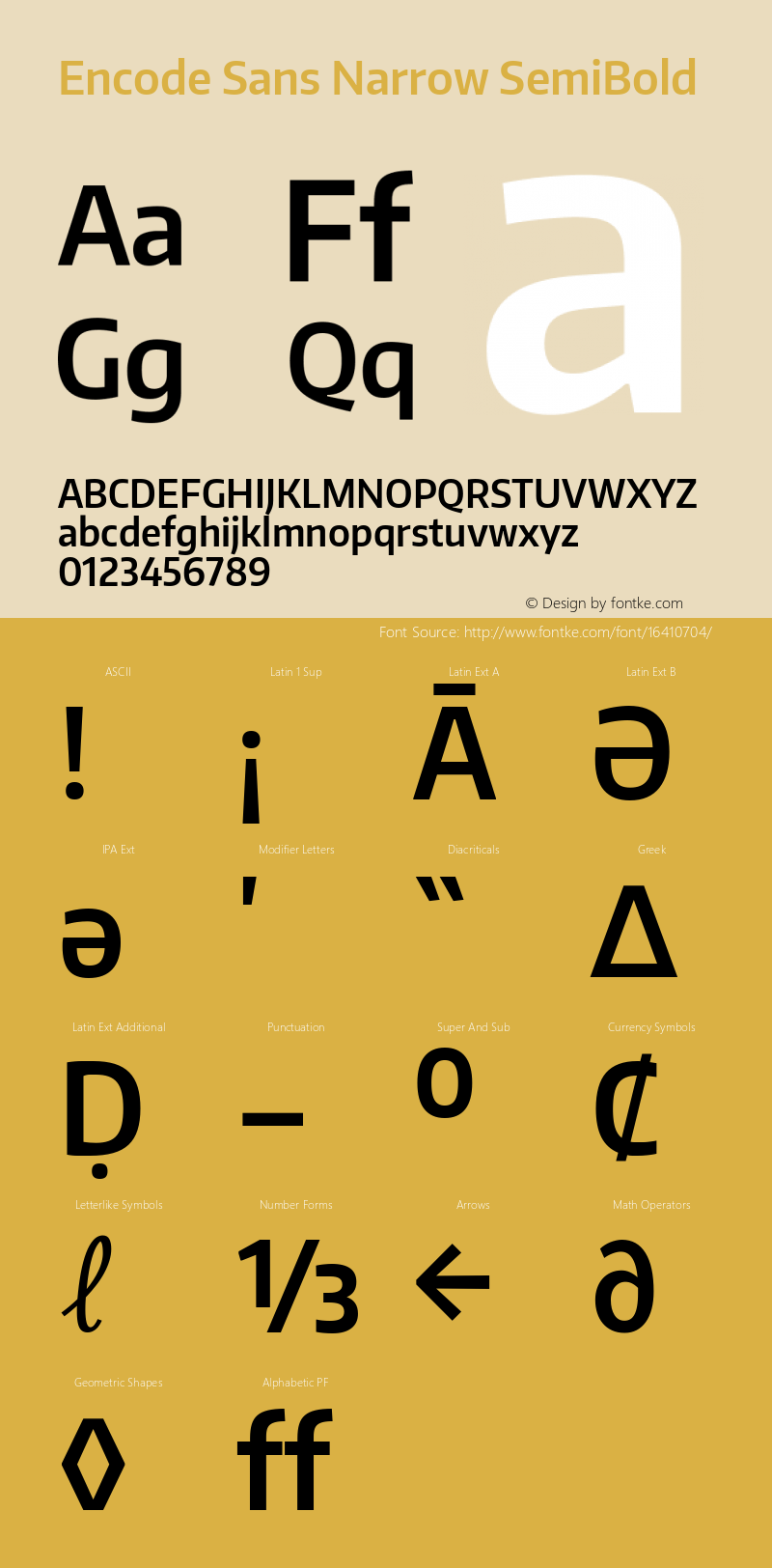 Encode Sans Narrow SemiBold Version 1.000; ttfautohint (v1.00) -l 8 -r 50 -G 200 -x 14 -D latn -f none -w G Font Sample