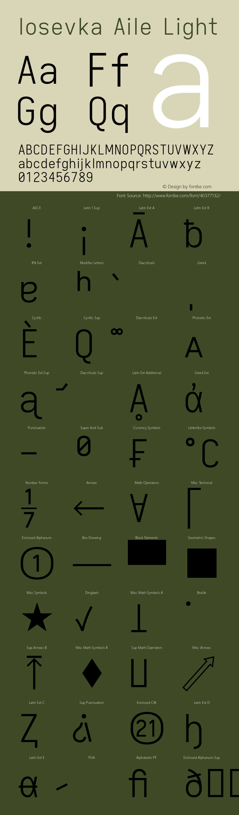 Iosevka Aile Light 2.3.0; ttfautohint (v1.8.3) Font Sample