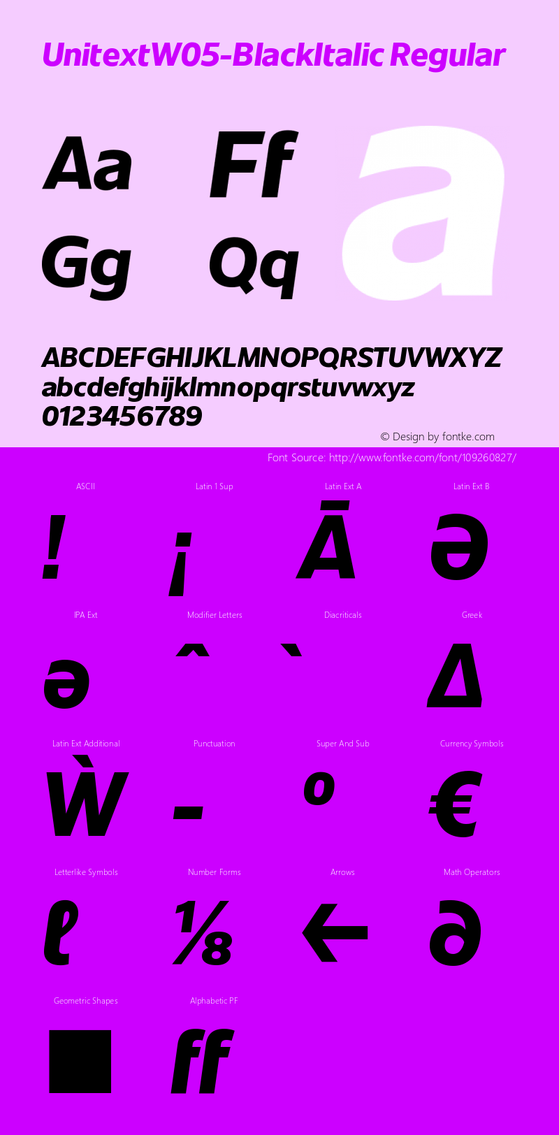 Unitext W05 Black Italic Version 1.00 Font Sample