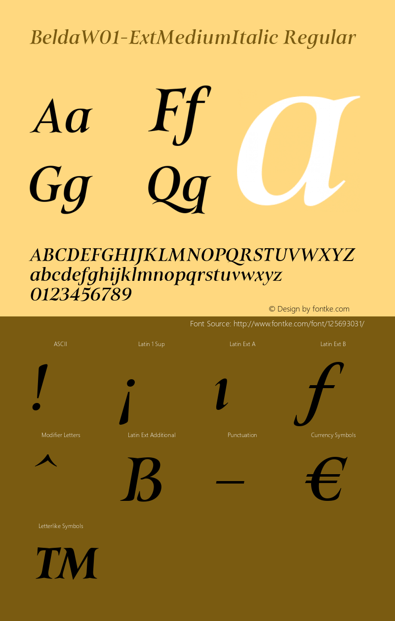 Belda W01 Ext Medium Italic Version 1.00 Font Sample