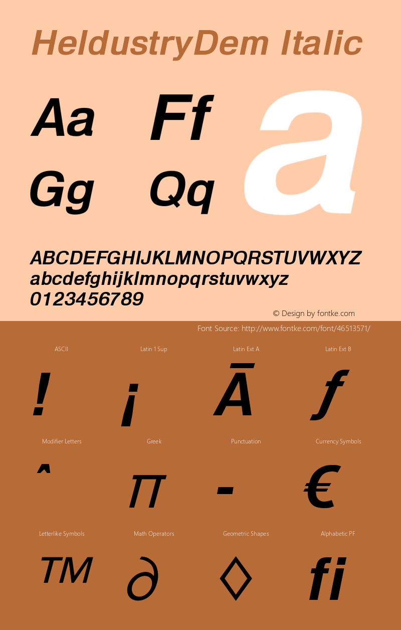 HeldustryDem Italic Version 1.00 Font Sample