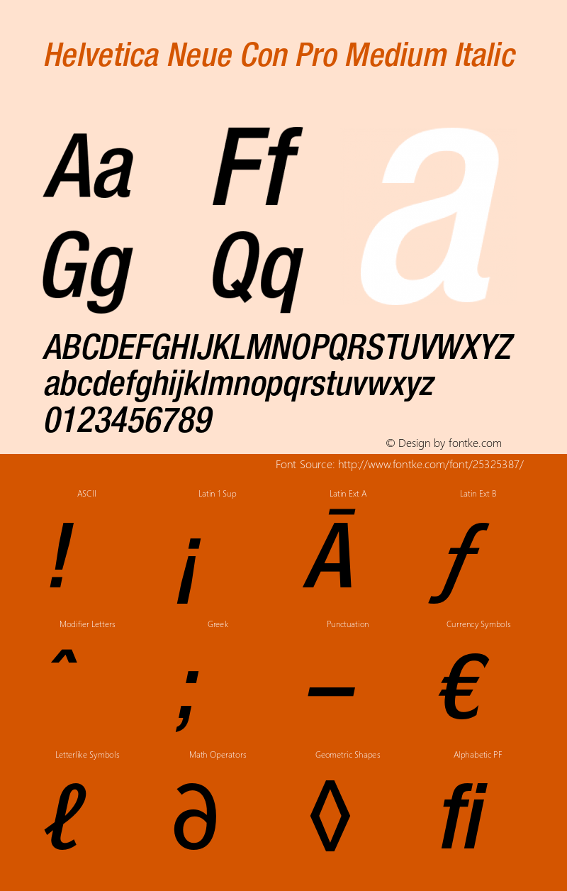 HelveticaNeueConPro-MedIta Version 1.000;PS 001.000;Core 1.0.38 Font Sample