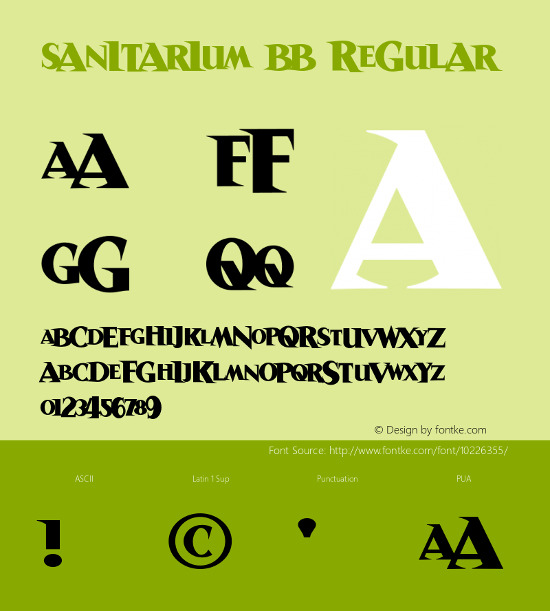 Sanitarium BB Regular Version 1.000 Font Sample