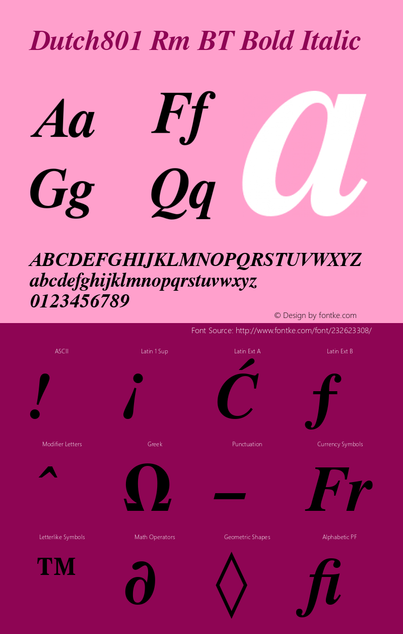 Dutch801 Rm BT Bold Italic Version 1.01 emb4-OT图片样张