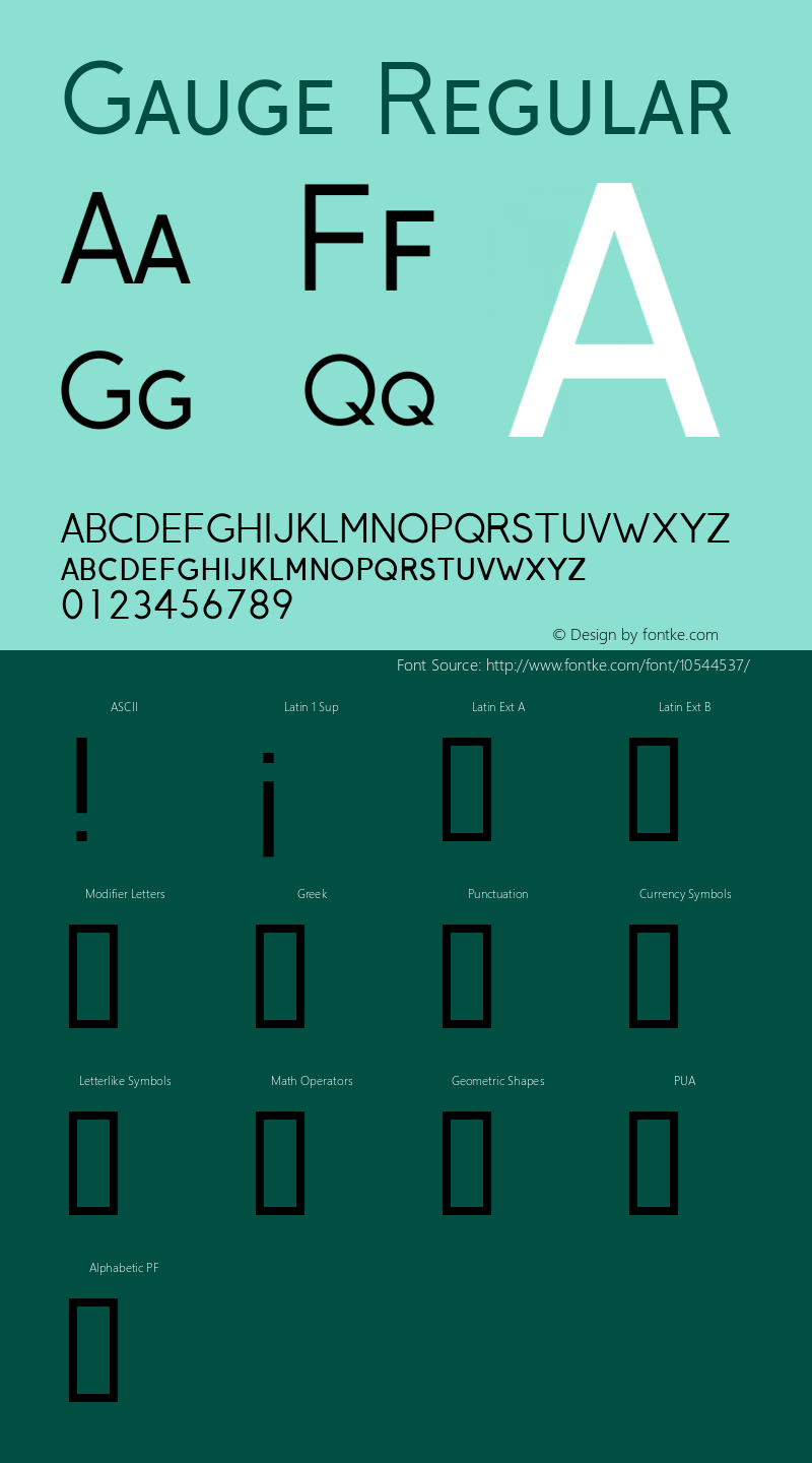 Gauge Regular Version 1.40 Font Sample