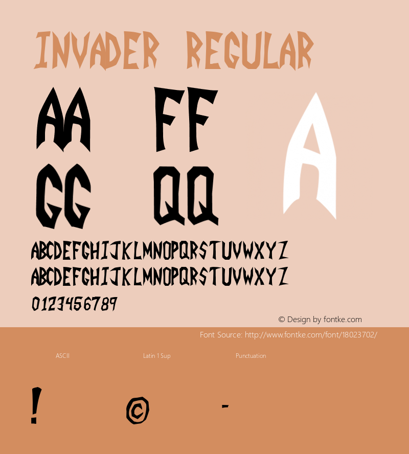 INVADER Regular Macromedia Fontographer 4.1.5 2/5/01 Font Sample