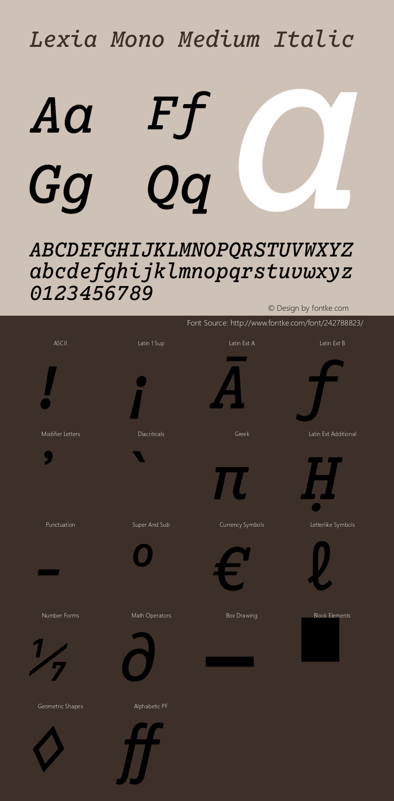 Lexia Mono Medium Italic Version 2.005图片样张