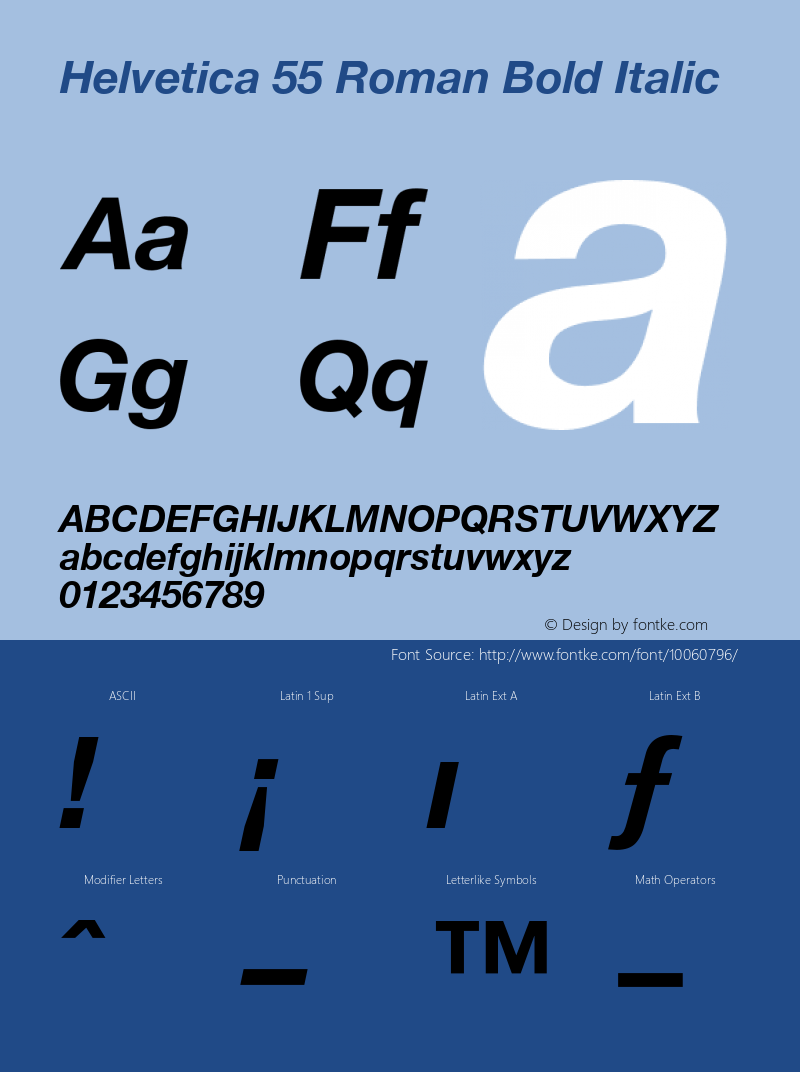 Helvetica 55 Roman Bold Italic V1.1212. Font Sample