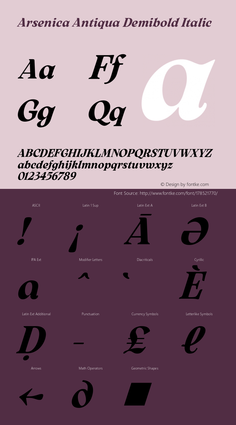 Arsenica Antiqua Demibold Italic Version 0.003图片样张