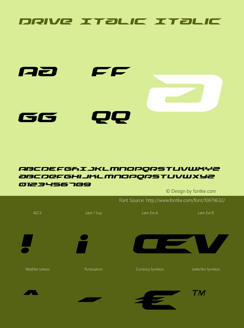 Drive Italic Italic Version 1.1; 2015 Font Sample