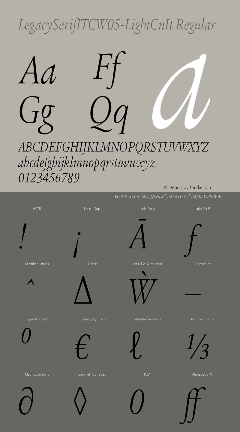 Legacy Serif ITC W05 Lt Cn It Version 1.00 Font Sample