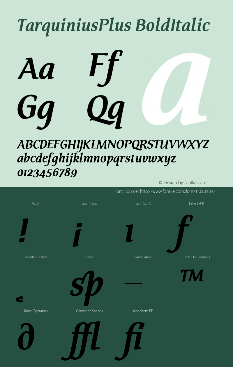 TarquiniusPlus BoldItalic Version 001.000 Font Sample