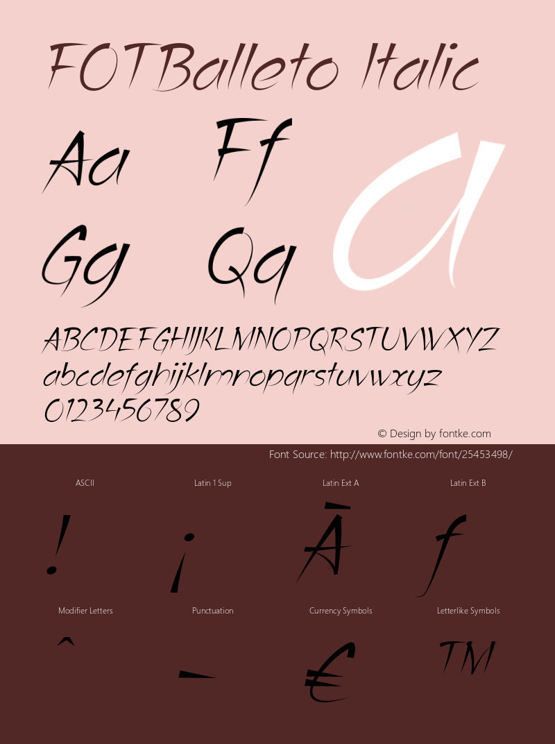 FOTBalletoItalic Version 1.500 Font Sample