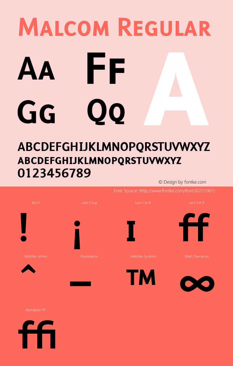 Malcom Regular Version 001.000 Font Sample