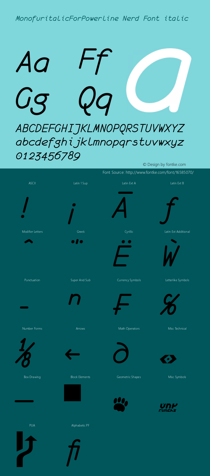 MonofuritalicForPowerline Nerd Font italic unci 1.0 2000-04-14 Font Sample