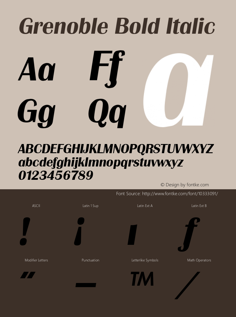 Grenoble Bold Italic Altsys Fontographer 3.5  4/13/93 Font Sample