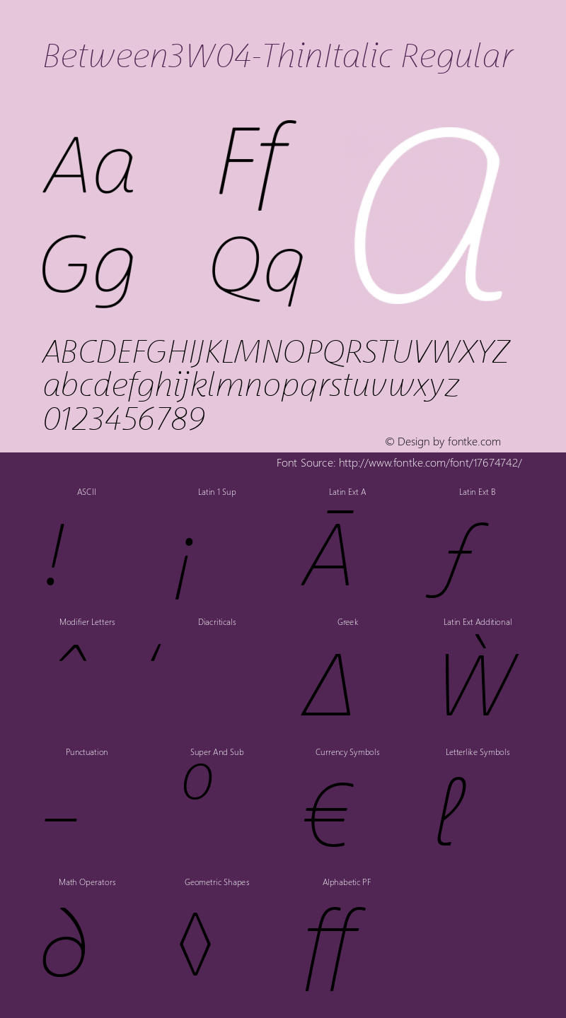 Between3W04-ThinItalic Regular Version 1.00 Font Sample