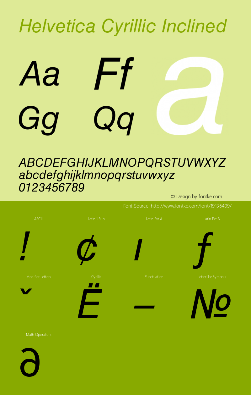 Helvetica Cyrillic Inclined Version 001.001 Font Sample