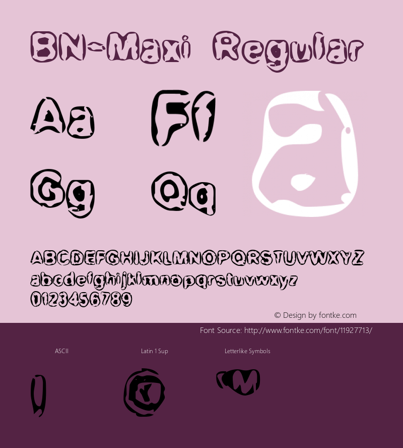 BN-Maxi Regular 1999; 1.0, initial release Font Sample